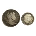 A George III half crown 1817, together with a 1 shilling 1816
