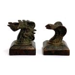 A pair of small bronze Chinese chop seals, in the form of a cockerel and a cobra, each approx. 4.5cm