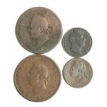 A George IV penny 1825, together with one other penny, a farthing 1825 and a farthing 1835 (4)