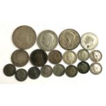 A small quantity of pre 1947 silver coins to include one shilling 1889, 1890, Victoria half crown,