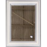 A white and silver painted rectangular wall mirror, 58x43cm