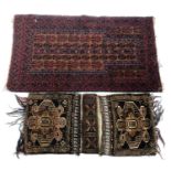 A Persian saddle bag, and a small claret ground rug, 141x81cm (2)