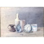 20th century still life of kitchen objects, oil on canvas, signed indistinctly, 35x50cm