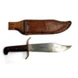 A vintage American bowie knife marked 'Western Bowie USA', 23.5cmL blade, in leather sheath