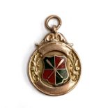 An early 20th century 9ct gold and enamel rowing medal, hallmarked for Thomas Fattorini, Birmingham,