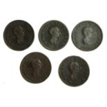 Four George III 1806 pennies, together with an 1807 penny