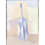 A geometric still life study of a bottle, oil on canvas, signed indistinctly, 50x35cm