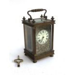 A Drew & Sons London, made in Paris, carriage clock, enamel dial with Roman numerals, with