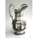 A J & M.P. Bell & Co. Glasgow 19th century transfer ware jug, Bohemia pattern, 32cmH