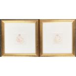 A pair of 20th century coloured pencil drawings, lady in a bath, 7.5x8cm and 8x7cm (2)