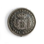 A rare silver Portuguese India Luiz I, 1881 Meia Rupia, remnants of solder on obverse of coin Just
