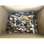 A quantity of plated flatware to include bone handled fruit knives and forks, pickle knife etc