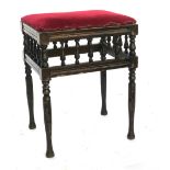 An upholstered stool with spindle turned apron, 41x33x54cmH