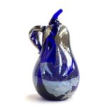 A blue art glass pear, signed to base, M.D. Baison?, 12.5cmH