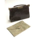 A Jane Hilton snakeskin clutch purse; together with a good quality vintage leather handbag with