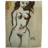 20th century nude study of a lady, watercolour and gouache on paper, signed indistinctly and