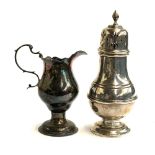 A silver sugar caster by Roberts & Dore Ltd, Birmingham 1943; together with a small silver milk jug,
