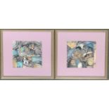 A pair of 20th century abstract watercolour studies of women and children, signed Salin lower right,
