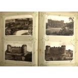 An album containing a quantity of postcards mainly relating to castles to include Conway, Denby,