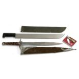 A large machete, the blade 49cmL, together with a Lord of the Rings Frodo sword 'Sting', and a