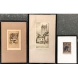 F Robson, two drypoint etchings of High Wycombe, 'The Falcon Inn' and one other, the larger 25x12cm;