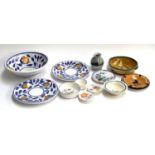 An mixed lot of mainly continental ceramics to include Italian majolica fruit bowl, 29.5cmD and