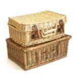 Two wicker picnic baskets, some contents, 51cmW and 46cmW