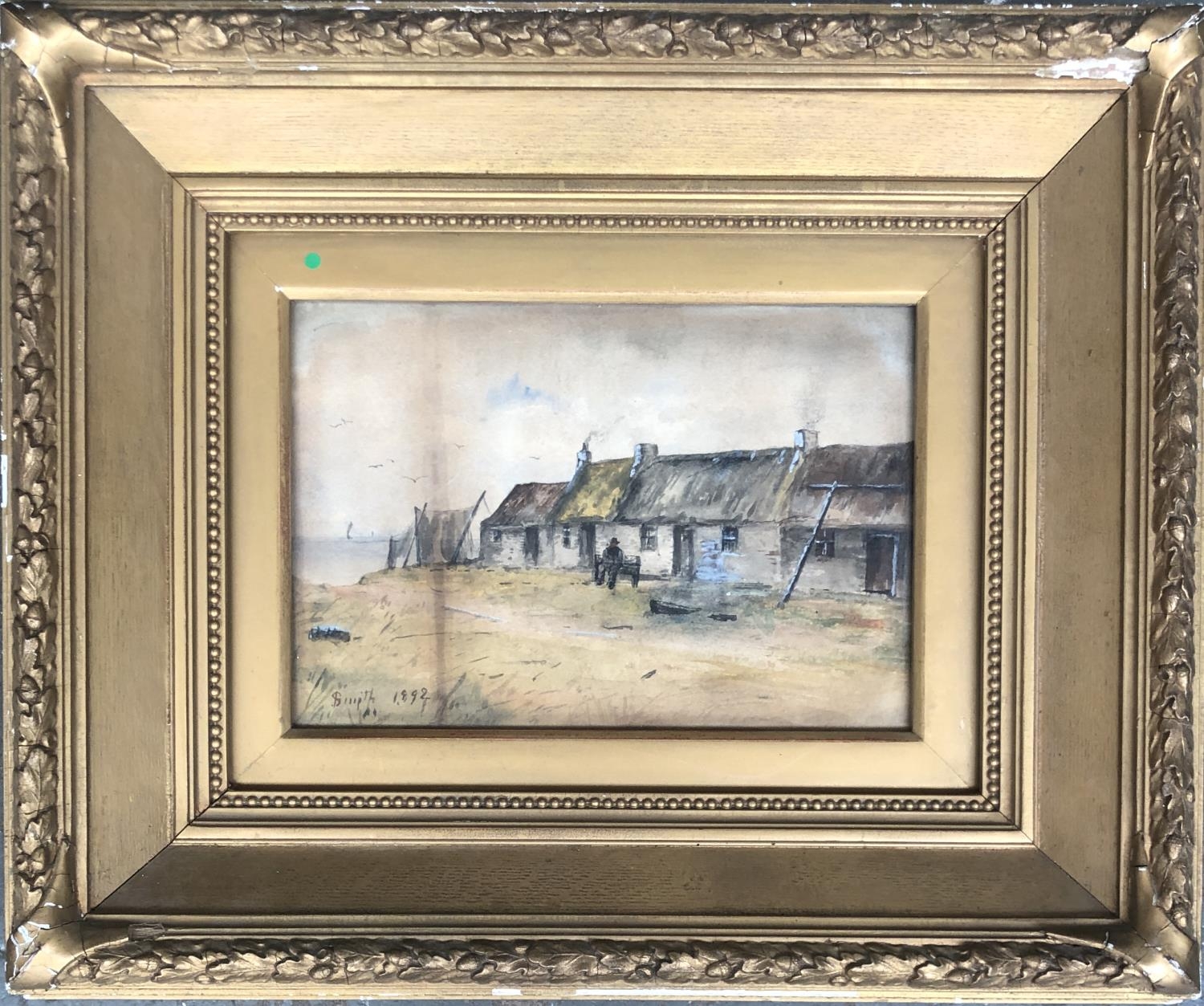 A late 19th century watercolour study of a row of stone cottages, possibly Irish, signed Smith and