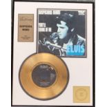 A framed and glazed special edition gold plated Elvis Presley 'You'll Think of Me' record, approx.