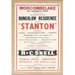 Local interest: a framed vintage R & Snell estate agents advertisement poster, Morcombelake near