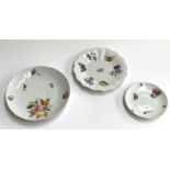 Three Herend Hungary hand painted dishes, the largest 21cmD
