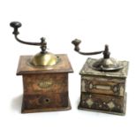 A vintage French Peugeot Freres coffee grinder; together with a further vintage coffee grinder