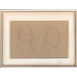 John Dudley, chalk and colour pencil, study of two girls, 28x44cm