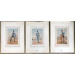 Four French colour lithographs, 'Types Militaires', caricatures of military officers, each 34x24cm