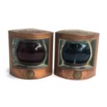 A pair of small copper port and starboard lamps, Seashorse trademark, each approx. 12cmH