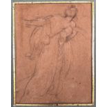 19th century pencil study of a lady in classical dress, 16x12cm