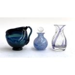 A small art glass jug, hand blown, 11cmH; together with two small art glass vases (3)