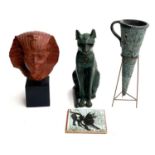 Four reproduction museum items, to include a bust of tutankhamun (af), the tallest 35.5cmH