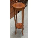 A mahogany and line inlaid pot stand with undershelf, 96cmH