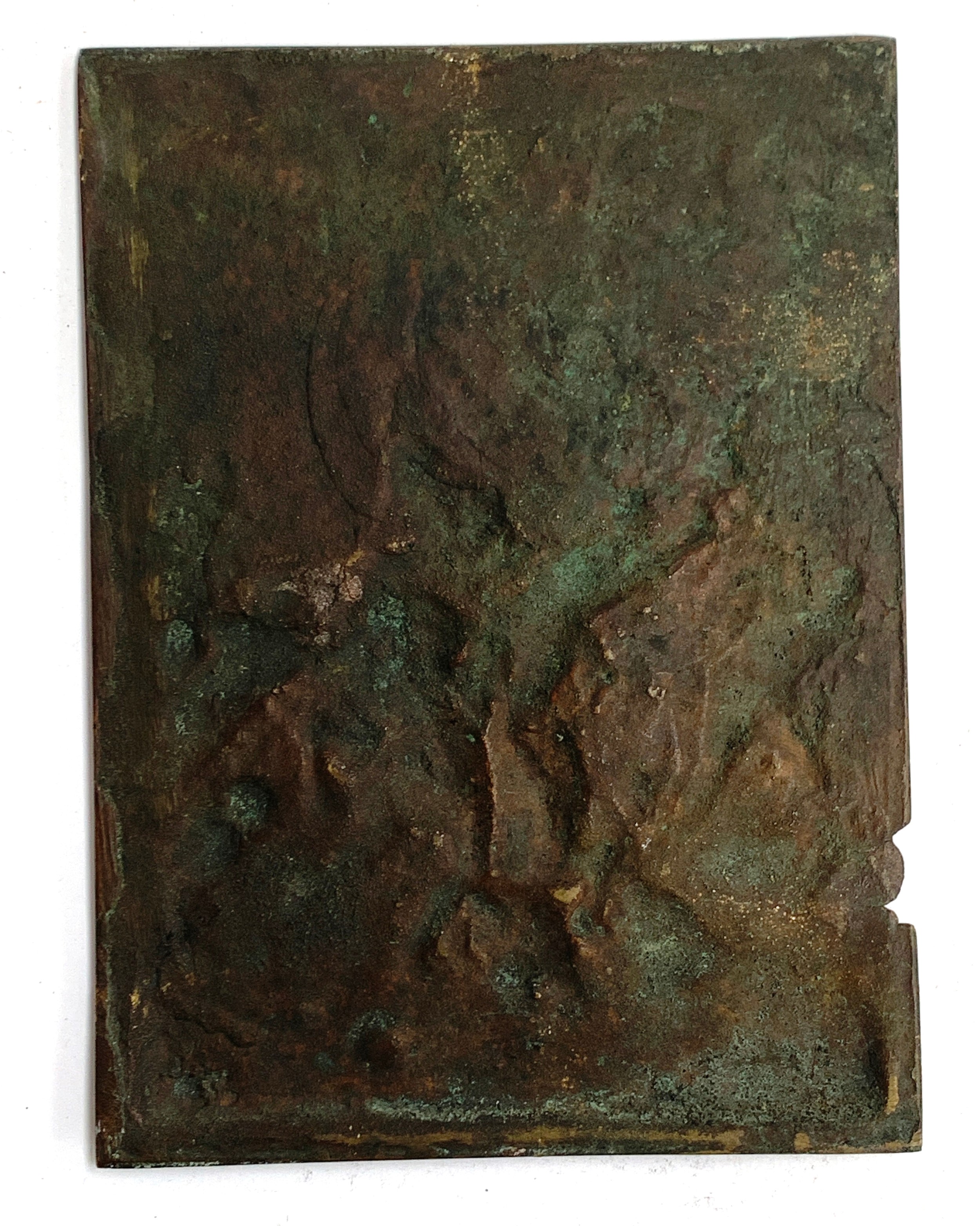 An unusual 19th century likely Belgian bronze plaque depicting a Medieval battle scene in relief - Image 2 of 2