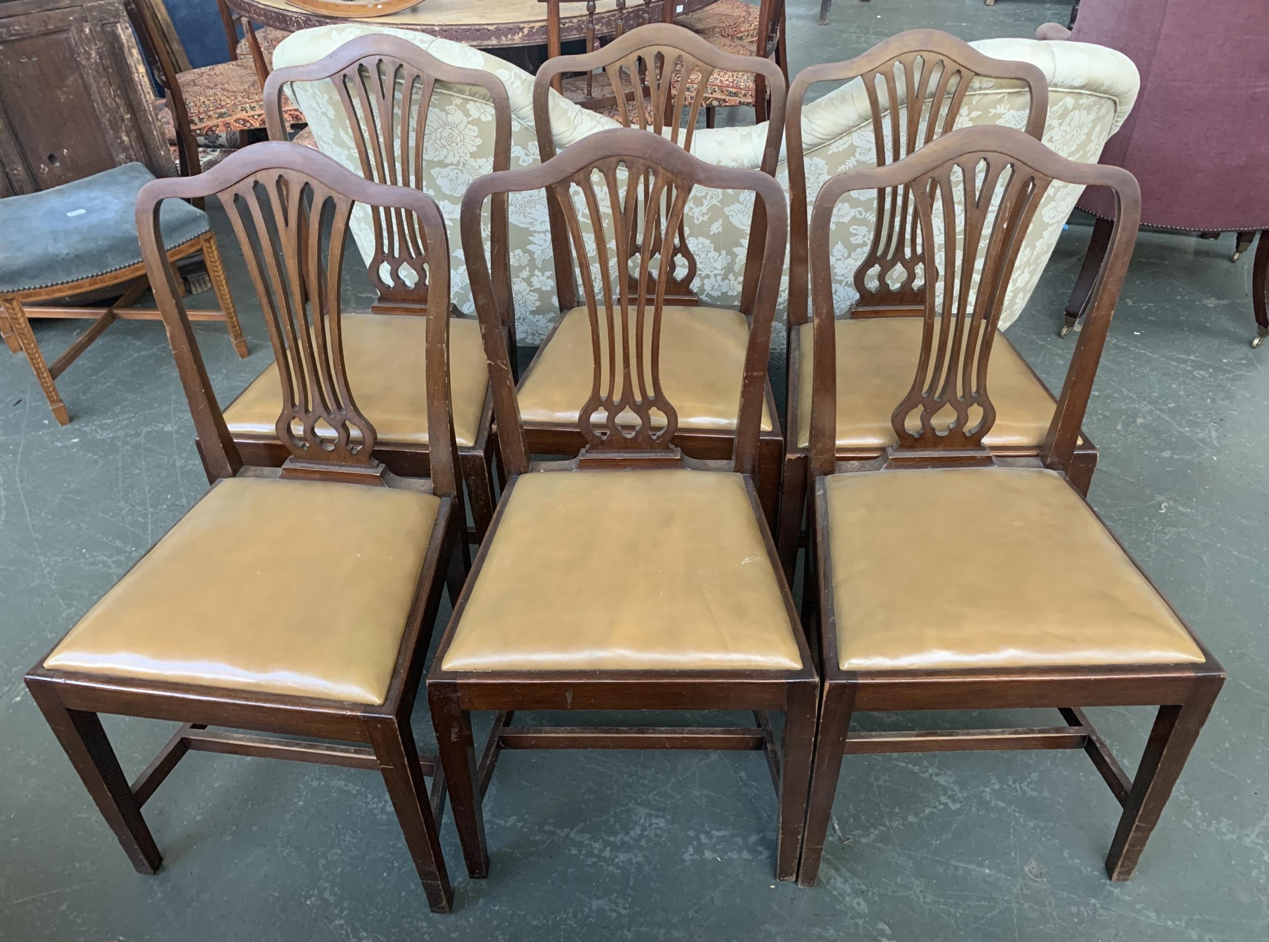 A set of six 19th century Georgian style mahogany splatback dining chairs, with drop in