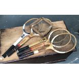 Five vintage tennis rackets
