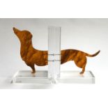 A set of Spisani Italy mid century dachshund lucite bookends, each 18cmH