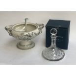 A Royal Worcester crystal decanter; together with a ceramic punch bowl and ladle
