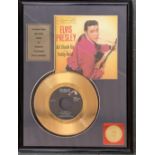 A framed and glazed special edition gold plated Elvis Presley 'All Shook Up' record, approx. 41.