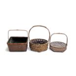 A lot of three Japanese ikebana suiban baskets, the tallest 28cmH to top of handle