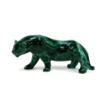 A carved malachite figurine of a tiger, 13.5cmL