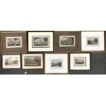 Eight prints to include small 19th century coloured engravings of country seats etc