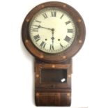 A rosewood veneer and inlaid wall clock, the painted dial with Roman numerals, 73cmD