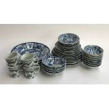 A quantity of Chinese blue and white dinnerwares, some marked to base, the largest plates 30cmD,